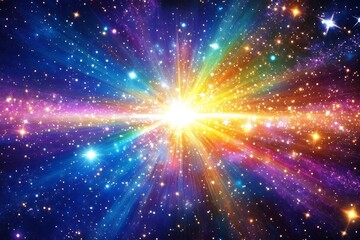 Fototapeta premium Bright light bursts across the colorful and starry cosmos beautifully
