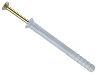 Plastic dowel with self-tapping screw isolated on a transparent background. PNG.