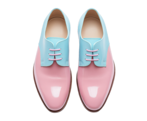 These distinctive dress shoes showcase a blend of pastel blue and pink colors. Ideal for adding flair to formal outfits, they feature a classic design with a modern twist