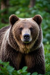 Fototapeta premium there is a brown bear that is standing in the grass