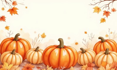 Autumn harvest with vibrant pumpkins and leaves.