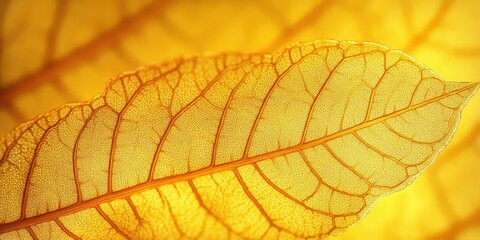 Obraz premium Close-up of Yellow Alder Leaf Surface with Fractal Patterns and Diffused Sunlight in Autumn