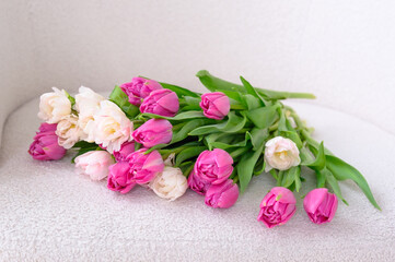  Romantic Bouquet of Tulips on White Chair