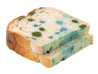 A lot of moldy bread isolated on a white background.