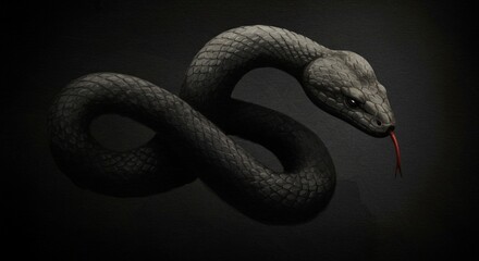 Obraz premium Dark Gray Snake Reptile Coiled Scales Close up Black Background Wildlife Nature Detailed Texture