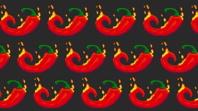 Seamless animated pattern with red peppers. Loop endless animation