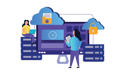 Data Center concept, cloud Computer Connection to server center with people