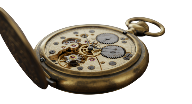 Antique Brass Pocket Watch with Intricate Gear Mechanism