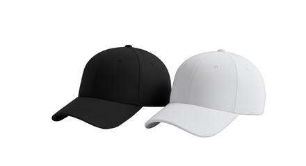 Black and White Baseball Caps on White Background