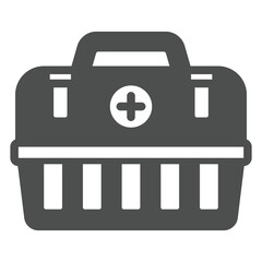 First aid kit box solid icon, emergency service concept. Vector graphics. Medicine staff container sign on white background, glyph style icon for mobile or web design.