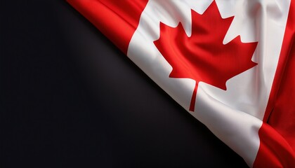 Canadian flag on dark background displaying red maple leaf
