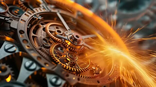 Fiery Clockwork Mechanism: A Symphony of Gears and Sparks