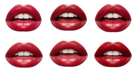 Eight Variations of Glossy and Matte Red Lips: A Transparent Background Image Set