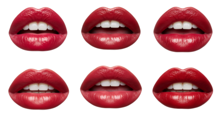 Eight Variations of Glossy and Matte Red Lips: A Transparent Background Image Set