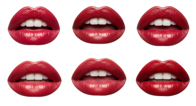 Eight Variations of Glossy and Matte Red Lips: A Transparent Background Image Set