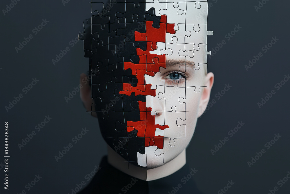 Aufkleber A businessman whose face is fragmented into puzzle pieces, with some missing, representing an