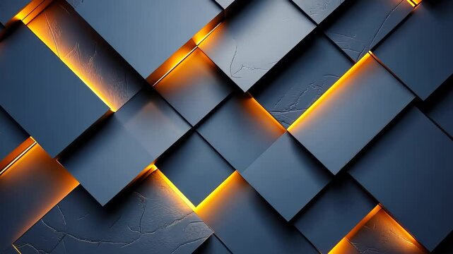 Abstract geometric pattern of dark gray cubes with glowing orange accents