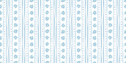 Materiał do szycia Blue vertical loose floral stripe background print, seamless repeating pattern wallpaper, elegant design