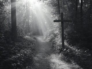 Naklejka premium Cross in Woods