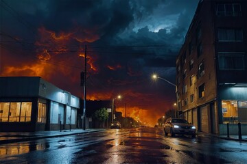 Obraz premium Apocalyptic Sunset Over Urban Street