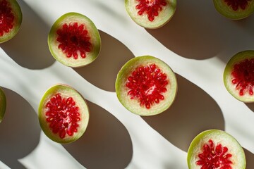 Naklejka premium Guava Slices with Vibrant red Seeds