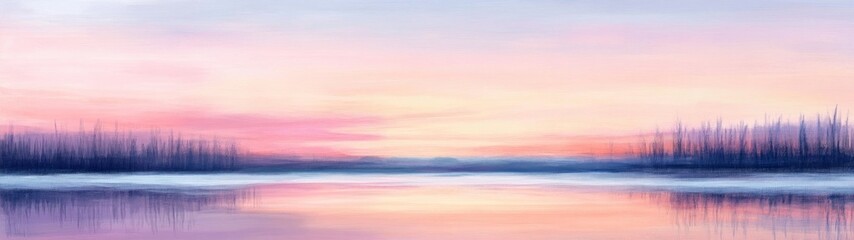 Serene Sunset Over Calm Water with Soft Pastel Tones and Reflections