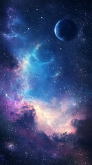 Fototapeta premium Celestial Dreamscape A Stunning Image of a Night Sky with Nebula and Planet.