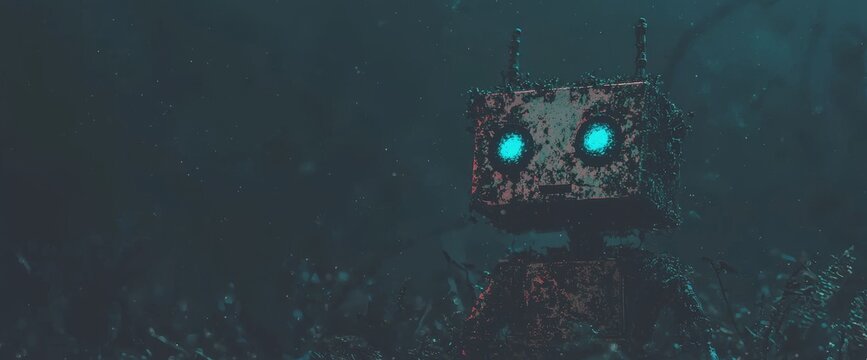 A humanoid robot set against a cosmic background represents the exploration of stock