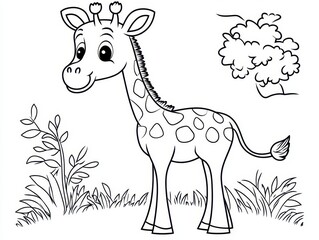 Fototapeta premium Adorable Cartoon Giraffe in a Grassy Field