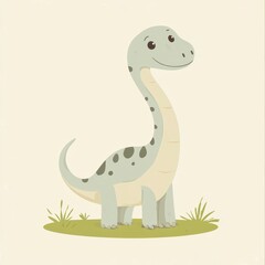 Naklejka premium Adorable Cartoon Green Dinosaur Illustration in Grassy Area