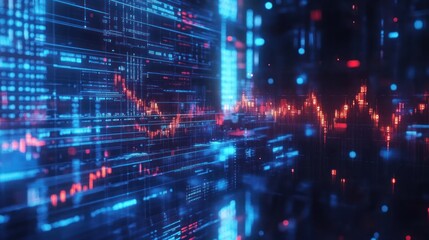 Fototapeta premium Abstract digital data visualization with glowing graphs and lines