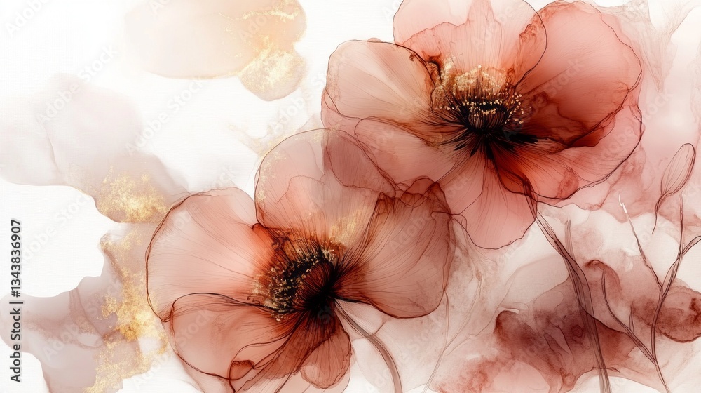 Poster soft pink poppies flourish with delicate petals, harmonizing in gentle shades that create a tranquil