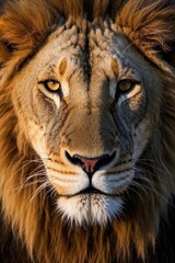 Fototapeta premium a close up of a lion with a very large mane