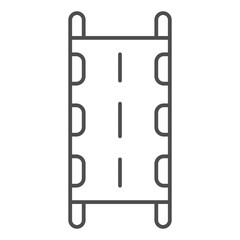 Human rescue stretcher thin line icon, ambulance service concept. Vector graphics. Hospital portable bed for patient sign on white background, outline style icon for mobile or web design.