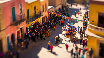 A vibrant crowd of people walking around a bustling city during a lively parade honoring community heroes in a joyful and engaging atmosphere.