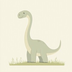 Charming Gray Green Dinosaur Illustration in Grassy Field