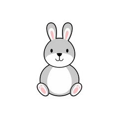 Obraz premium Cute gray rabbit sitting with a cheerful expression and pink details on its paws and ears