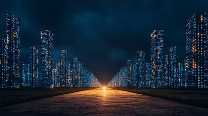 Luminous digital pathways in a cyber terrain