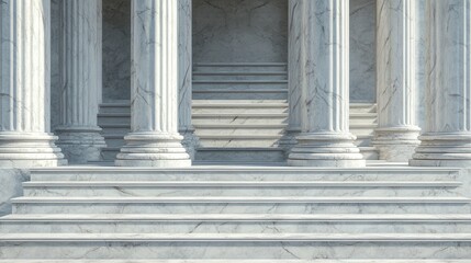 Fototapeta premium Marble columns frame a grand staircase. Ideal for concepts of power, history, or classic architecture.