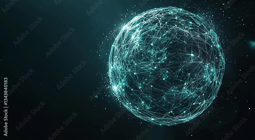 Poster a dark background provides the setting for a futuristic digital sphere adorned with glowing nodes an