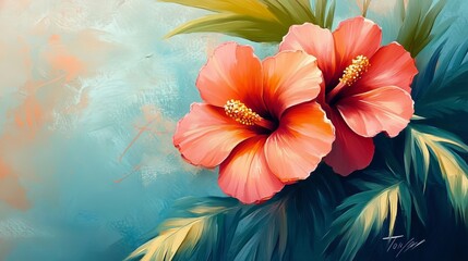 Obraz premium Pretty tropical flower painting for your phone or computer background. 
