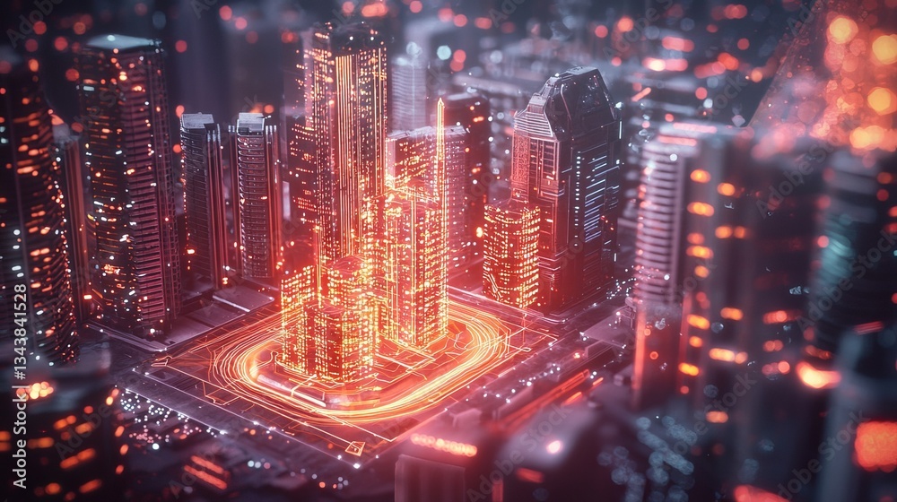 Poster environment of a futuristic data center with complex computer systems and neon lights serves as a te