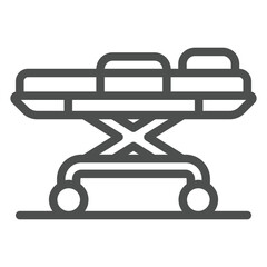 Rescue stretcher line icon, ambulance service concept. Vector graphics. Medical clinic portable bed for patient sign on white background, outline style icon for mobile or web design.