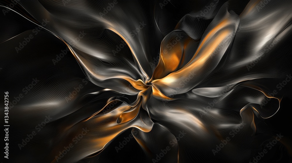 Poster modern digital art features dynamic abstract waves in vibrant colors, creating a close-up visual eff