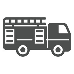 Ladder truck solid icon, firefighter service concept. Vector graphics. High rise ladder rescue vehicle sign on white background, glyph style icon for mobile or web design.