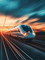 Obraz premium Train on Sunset Train Tracks