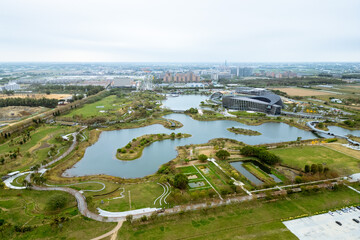Fototapeta premium Aerial view of Southern Branch of The National Palace Museum in Chiayi, Taiwan