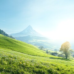 Fototapeta premium Alpine Meadow Sunrise for Swiss Peaks.