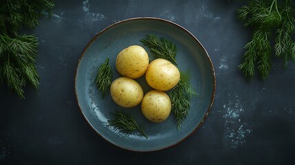 ハーブと一緒に盛り付けられた新じゃがいも