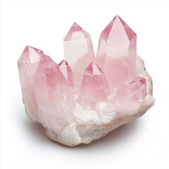 Rose quartz crystal cluster on a white background showcasing natural beauty and elegance